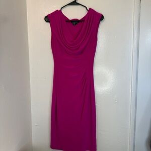 Ralph Lauren Women's Magenta Sleeveless Cowl Neck Ruched Sheath Dress Size 4